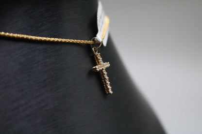 14k Yellow Gold Clear Stone Cross Charm