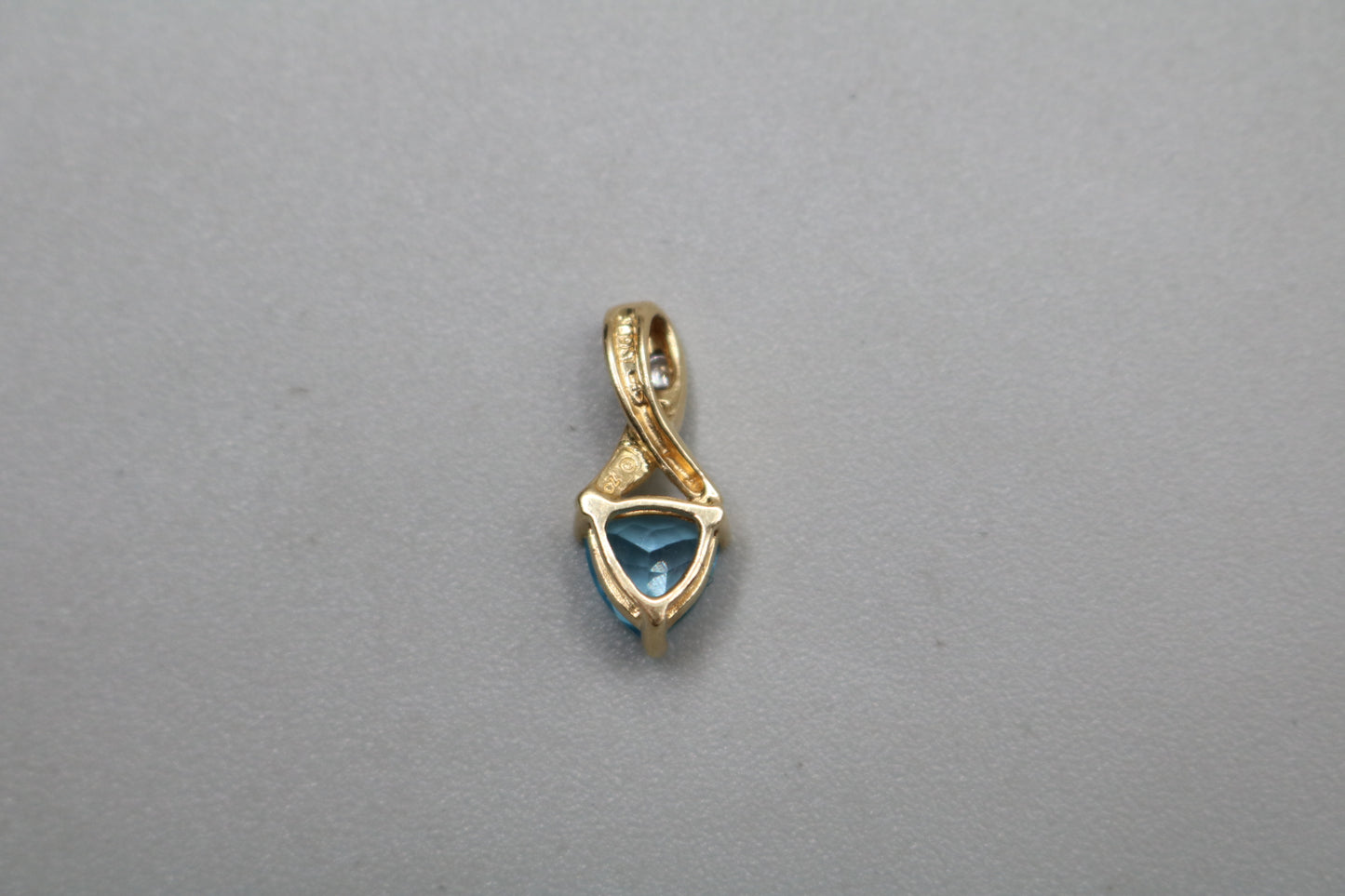 14k Yellow Gold Blue Stone Triangle Charm w/Clear Stones