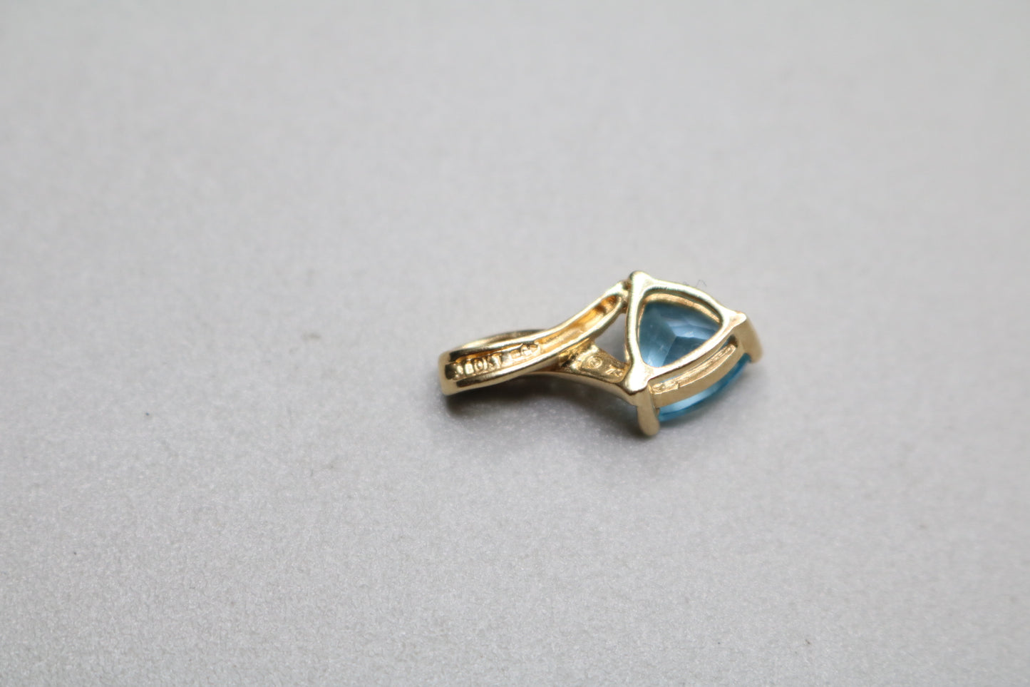 14k Yellow Gold Blue Stone Triangle Charm w/Clear Stones