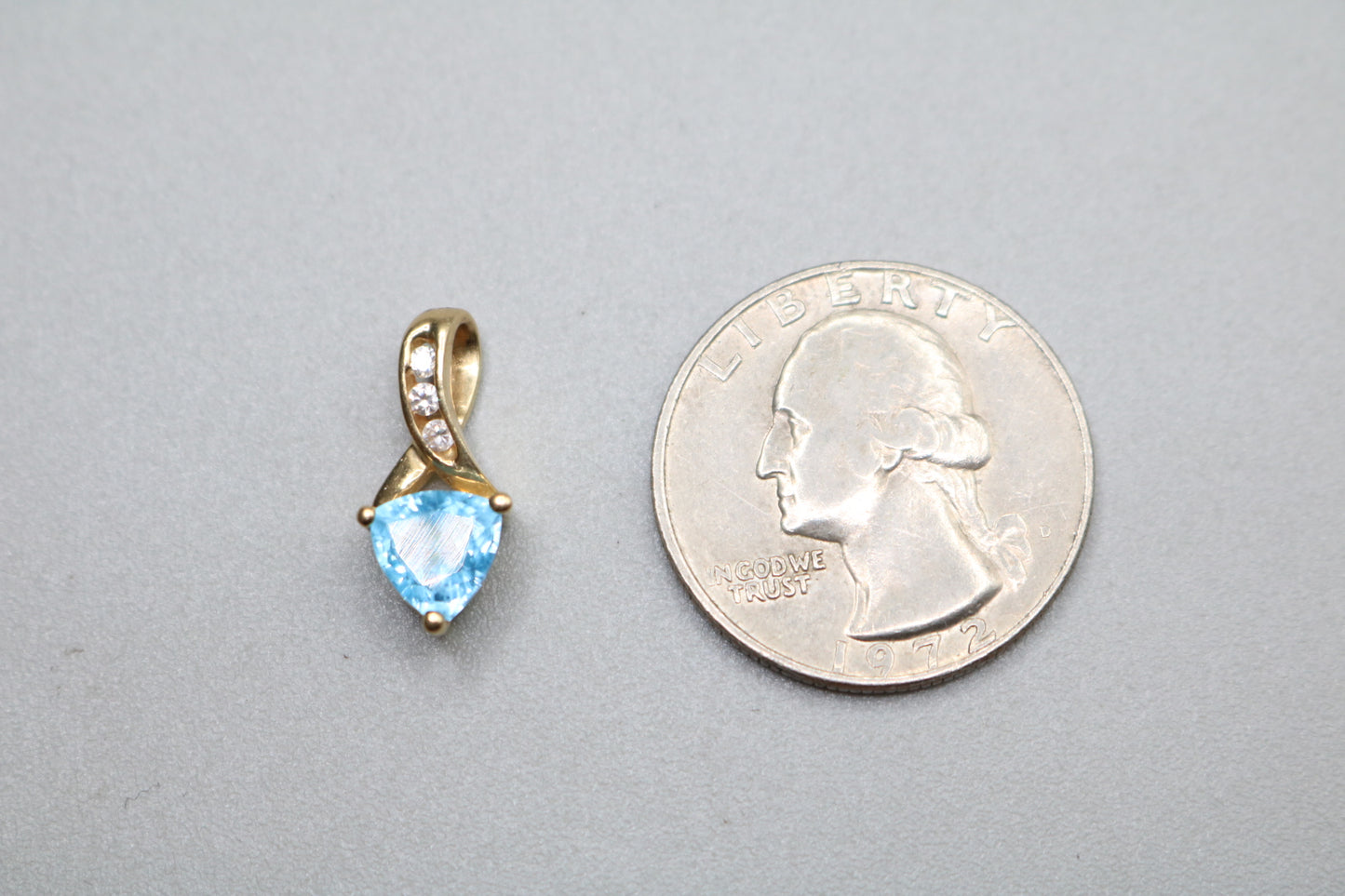 14k Yellow Gold Blue Stone Triangle Charm w/Clear Stones