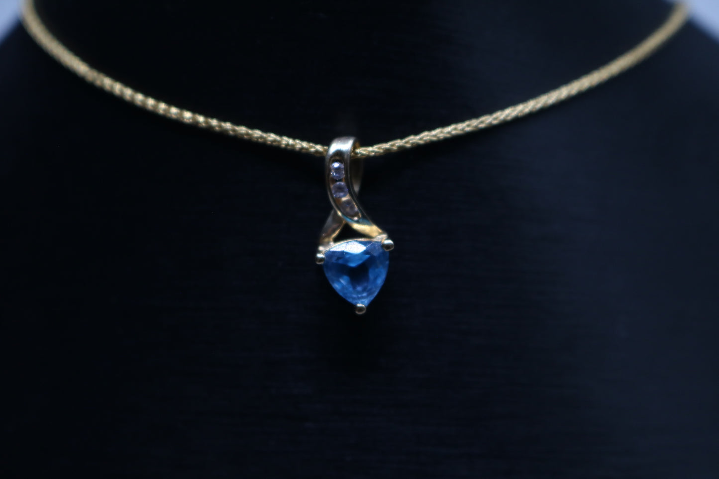 14k Yellow Gold Blue Stone Triangle Charm w/Clear Stones