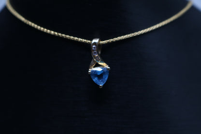 14k Yellow Gold Blue Stone Triangle Charm w/Clear Stones