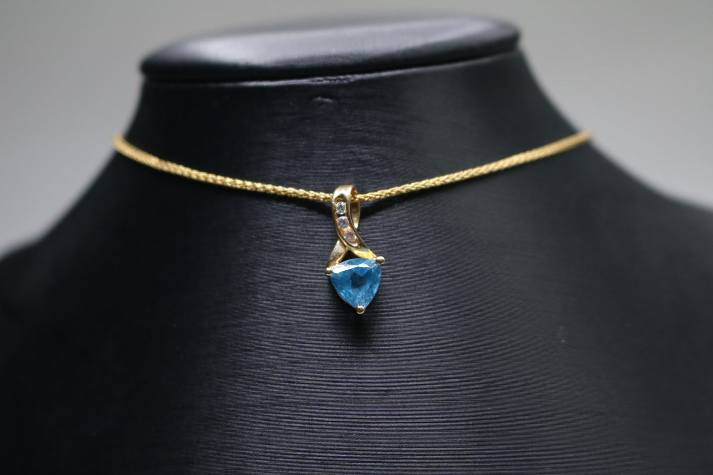 14k Yellow Gold Blue Stone Triangle Charm w/Clear Stones