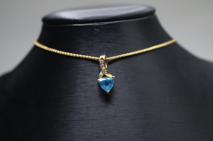 14k Yellow Gold Blue Stone Triangle Charm w/Clear Stones