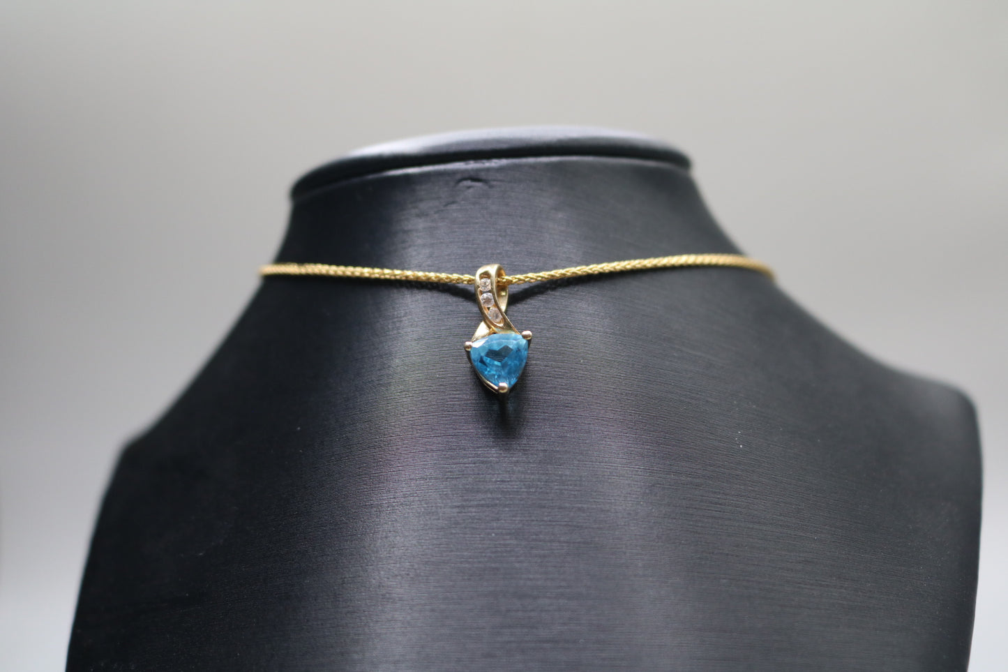 14k Yellow Gold Blue Stone Triangle Charm w/Clear Stones