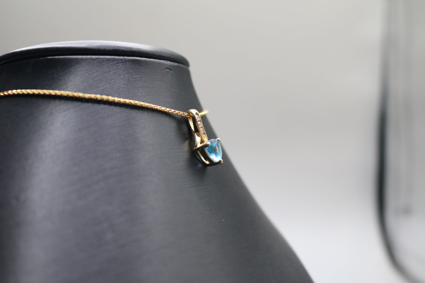 14k Yellow Gold Blue Stone Triangle Charm w/Clear Stones