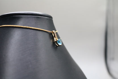 14k Yellow Gold Blue Stone Triangle Charm w/Clear Stones