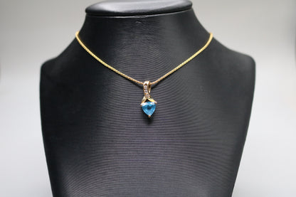 14k Yellow Gold Blue Stone Triangle Charm w/Clear Stones