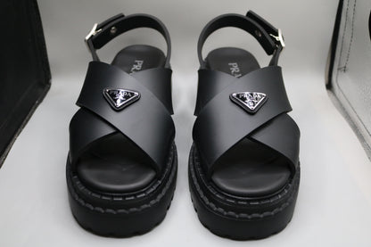 PRADA Leather Crossover Platform Sandals Size 39