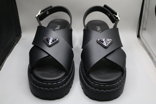 PRADA Leather Crossover Platform Sandals Size 39