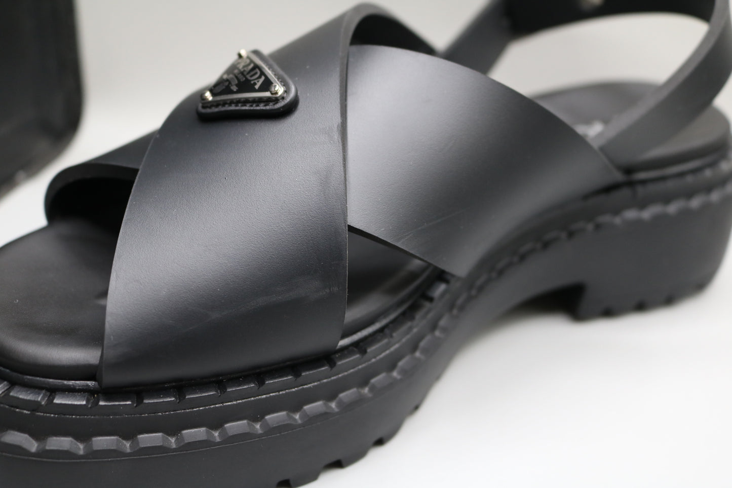 PRADA Leather Crossover Platform Sandals Size 39
