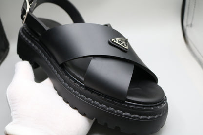 PRADA Leather Crossover Platform Sandals Size 39