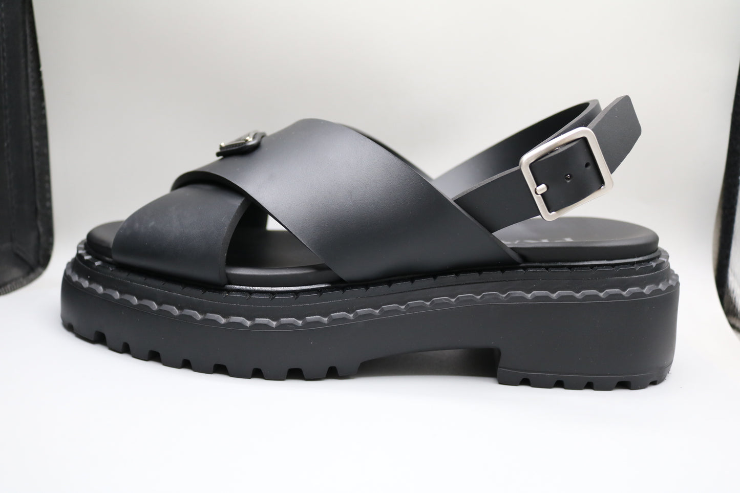 PRADA Leather Crossover Platform Sandals Size 39