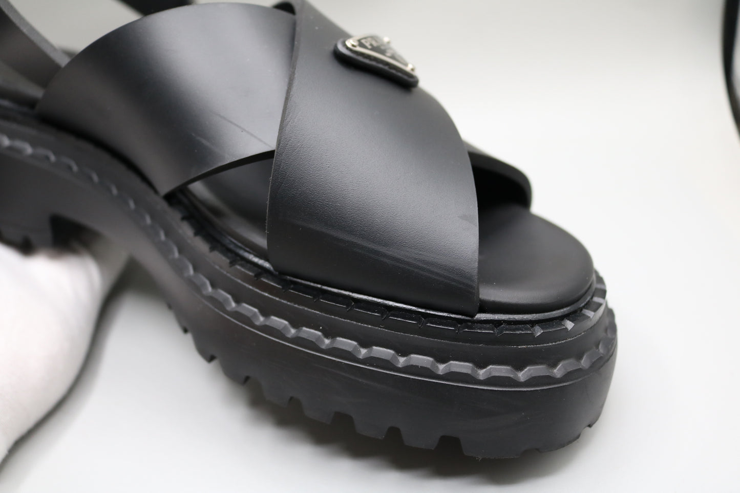 PRADA Leather Crossover Platform Sandals Size 39