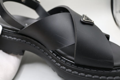 PRADA Leather Crossover Platform Sandals Size 39