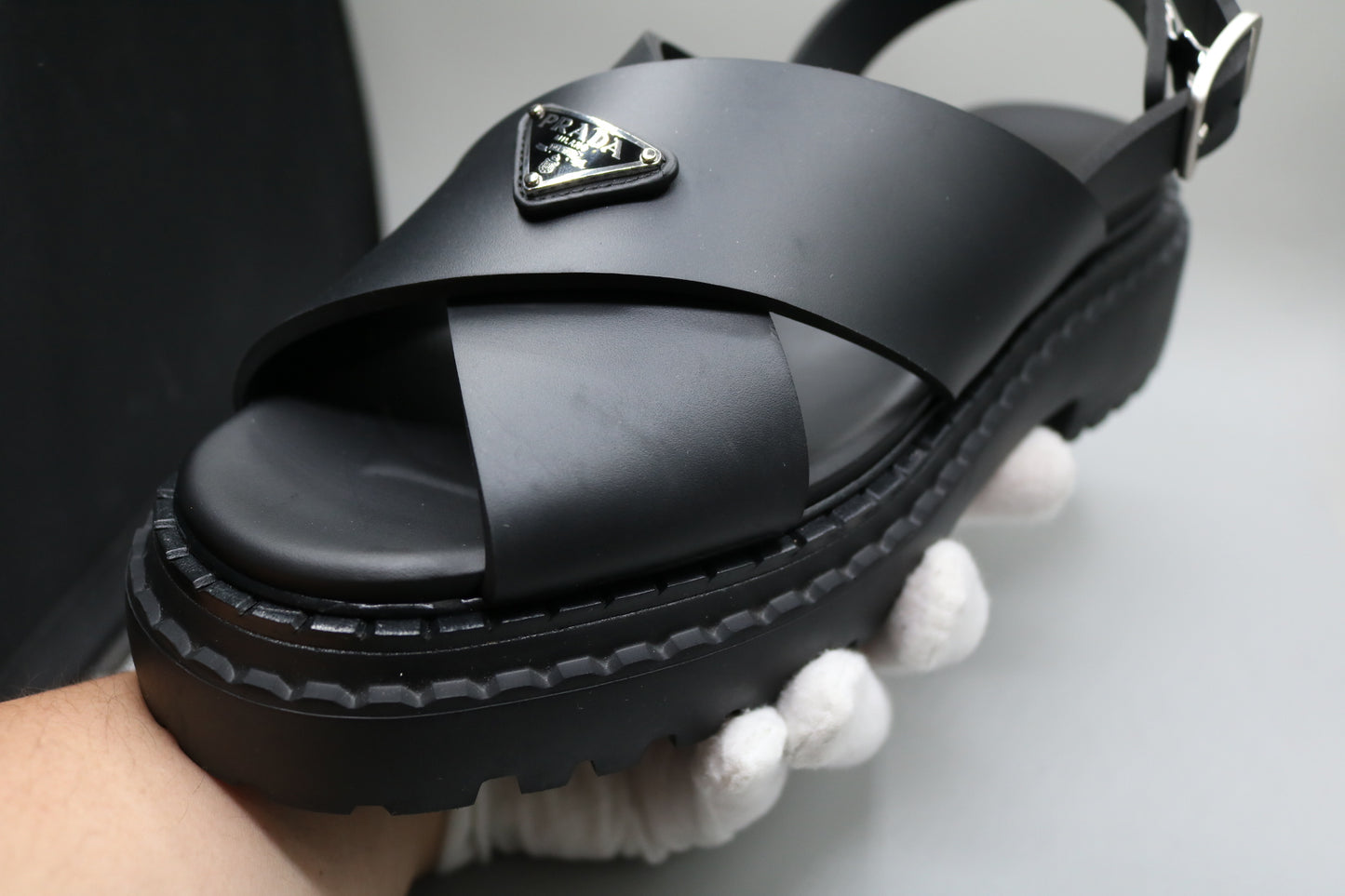 PRADA Leather Crossover Platform Sandals Size 39