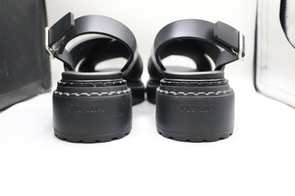 PRADA Leather Crossover Platform Sandals Size 39