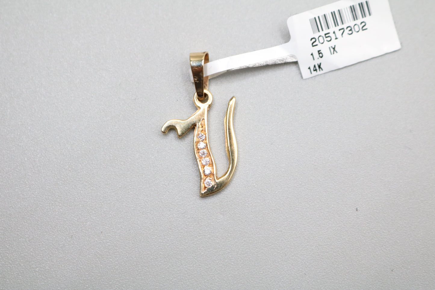 14k Letter V Charm w/Clear Stone