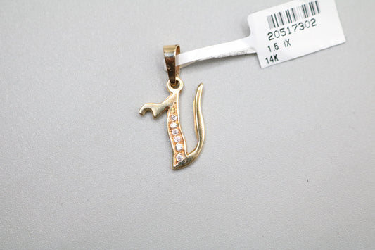 14k Letter V Charm w/Clear Stone