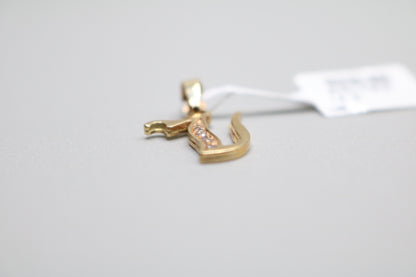 14k Letter V Charm w/Clear Stone