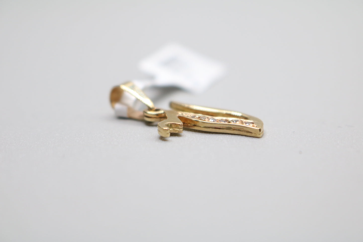 14k Letter V Charm w/Clear Stone