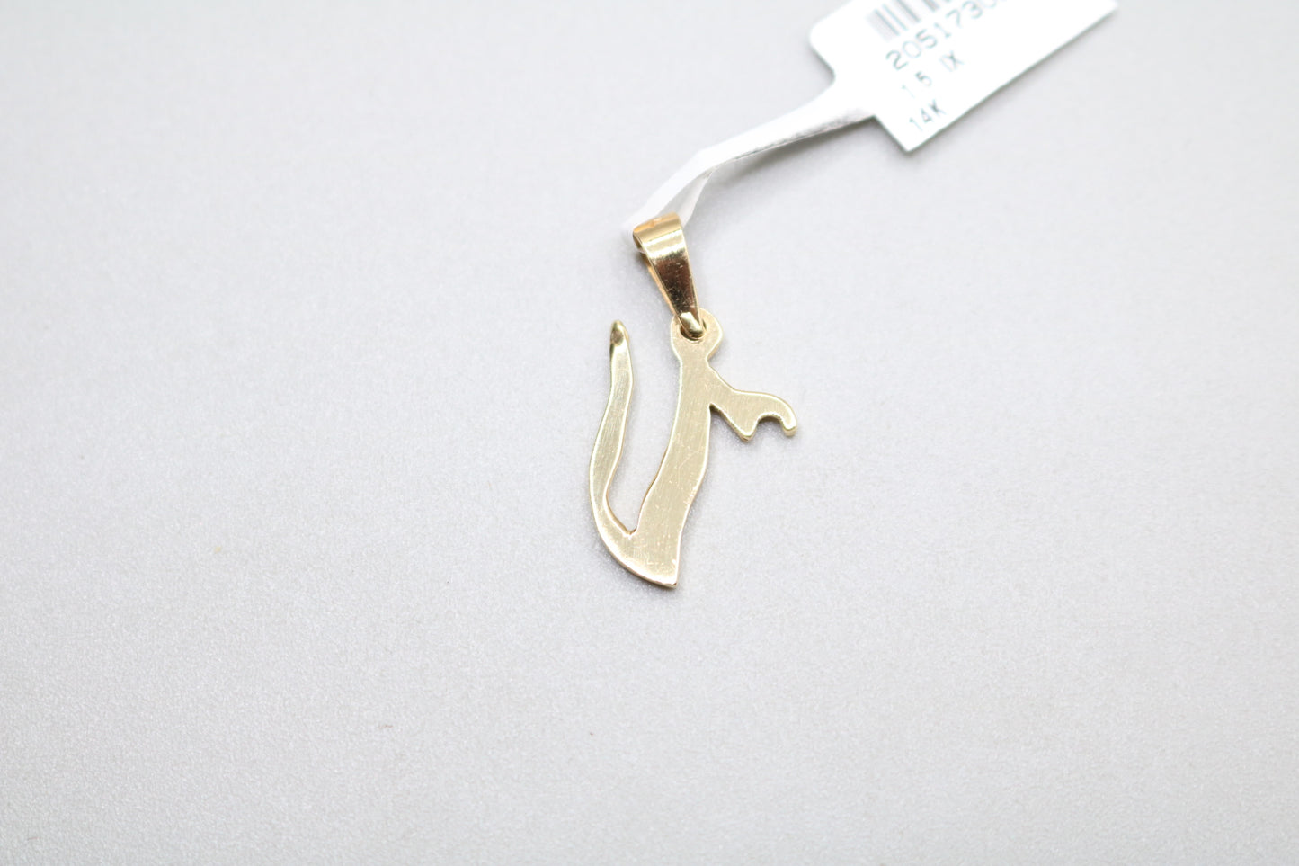 14k Letter V Charm w/Clear Stone
