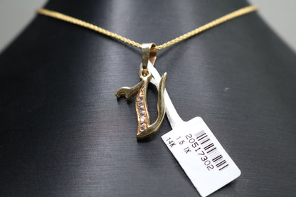 14k Letter V Charm w/Clear Stone