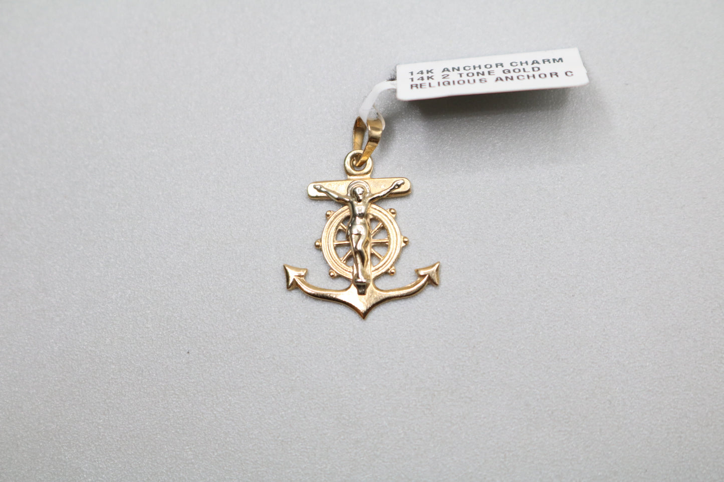 14k Yellow Gold Anchor Cross Charm