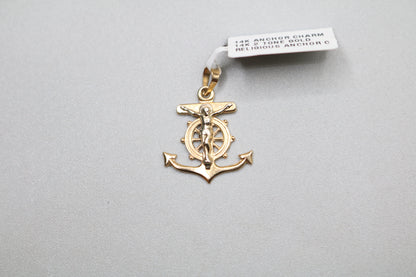 14k Yellow Gold Anchor Cross Charm