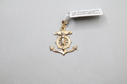 14k Yellow Gold Anchor Cross Charm