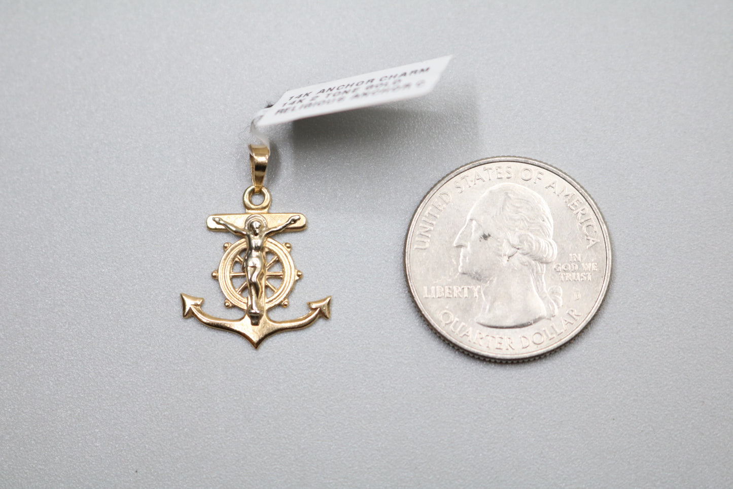 14k Yellow Gold Anchor Cross Charm