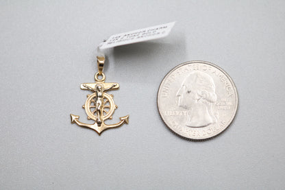 14k Yellow Gold Anchor Cross Charm