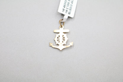 14k Yellow Gold Anchor Cross Charm