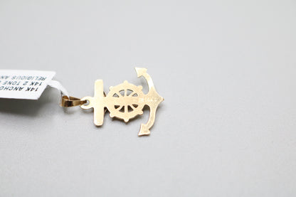 14k Yellow Gold Anchor Cross Charm