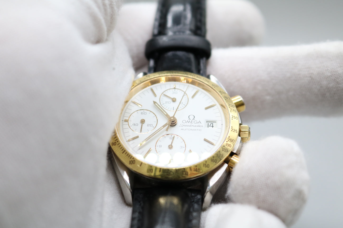 Omega Speed Master 39MM Stainless Steel with Gold Bezel 375.0043 Watch (No Shipping)