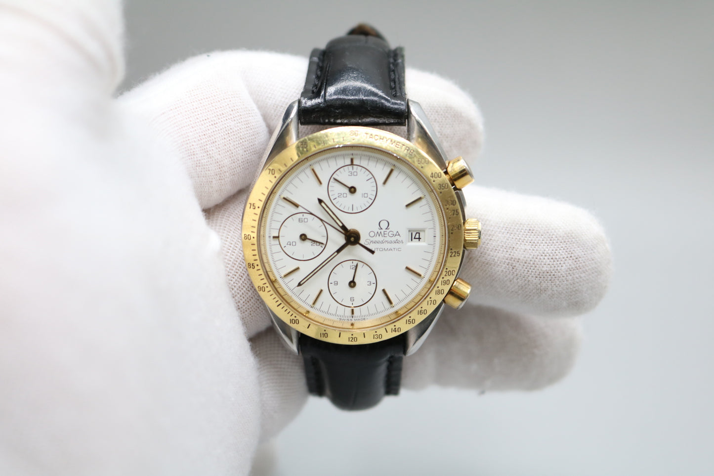 Omega Speed Master 39MM Stainless Steel with Gold Bezel 375.0043 Watch (No Shipping)