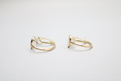 10k Yellow Gold Hoop Earring with Clear Stone
