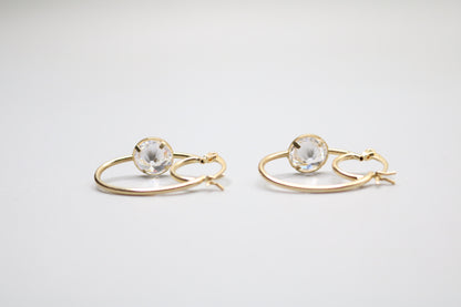 10k Yellow Gold Hoop Earring with Clear Stone
