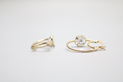 10k Yellow Gold Hoop Earring with Clear Stone