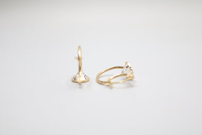 10k Yellow Gold Hoop Earring with Clear Stone