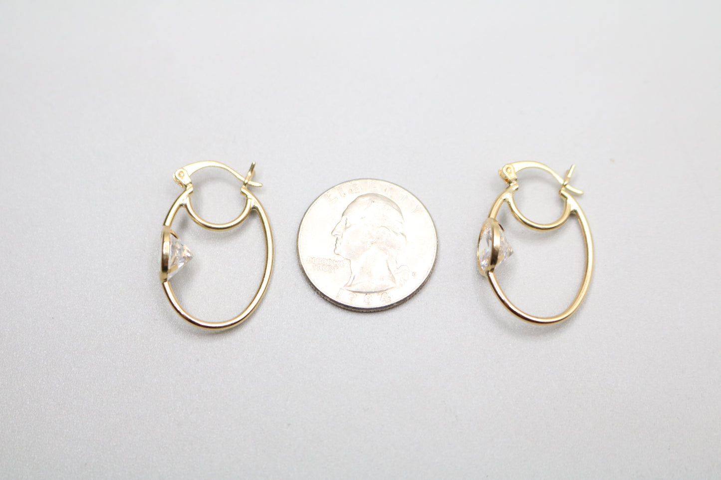 10k Yellow Gold Hoop Earring with Clear Stone