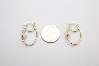 10k Yellow Gold Hoop Earring with Clear Stone
