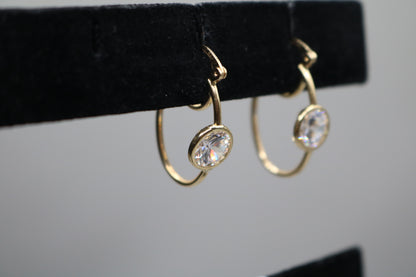 10k Yellow Gold Hoop Earring with Clear Stone