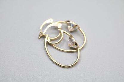 10k Yellow Gold Hoop Earring with Clear Stone