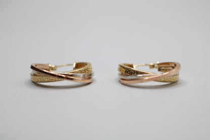 14k Three Tone Gold Hoop Earrings