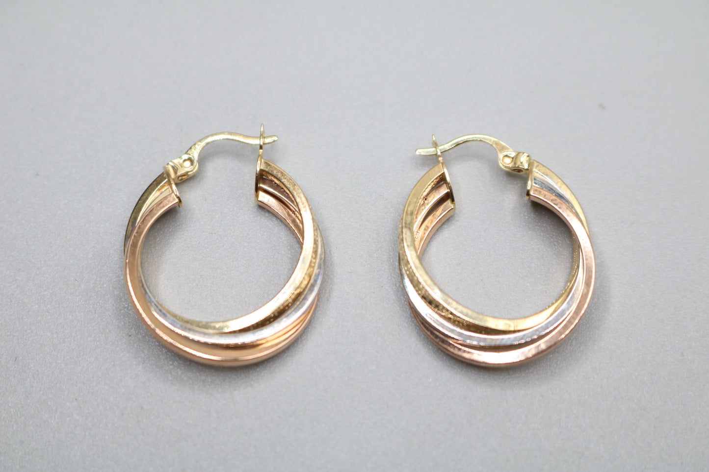14k Three Tone Gold Hoop Earrings