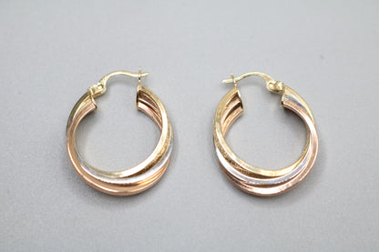 14k Three Tone Gold Hoop Earrings