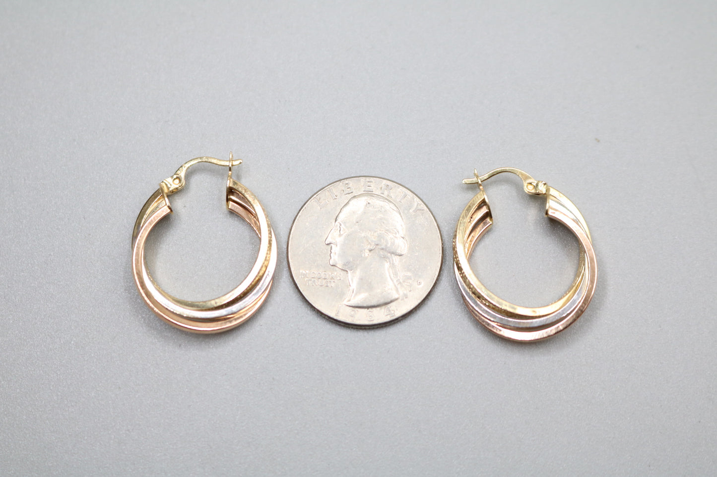 14k Three Tone Gold Hoop Earrings