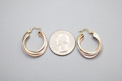 14k Three Tone Gold Hoop Earrings
