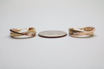14k Three Tone Gold Hoop Earrings